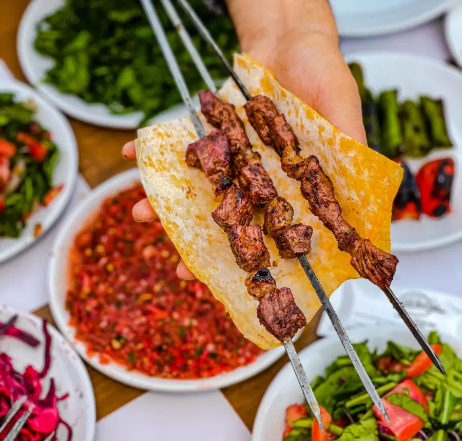 Shish kebab served at Stavs Kebab House Restaurant in Boness