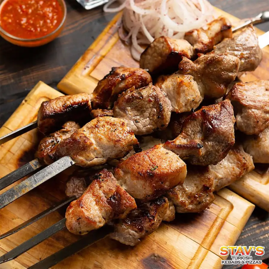 Shish kebab served at Stavs Kebab House Restaurant in Boness